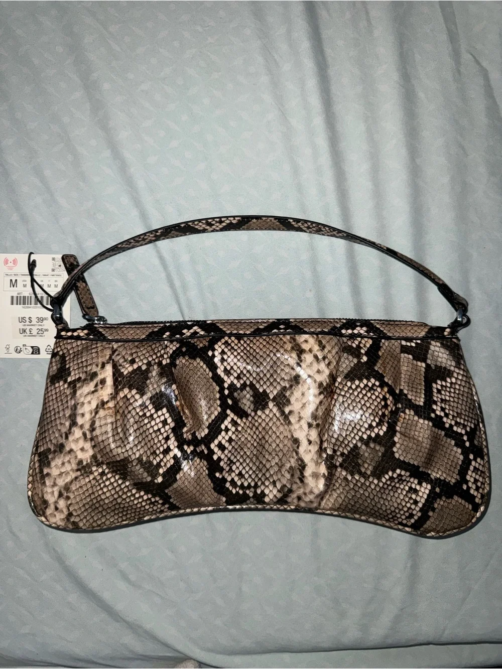 Zara Snake-Print Shoulder Bag in Brown, Black & Cream